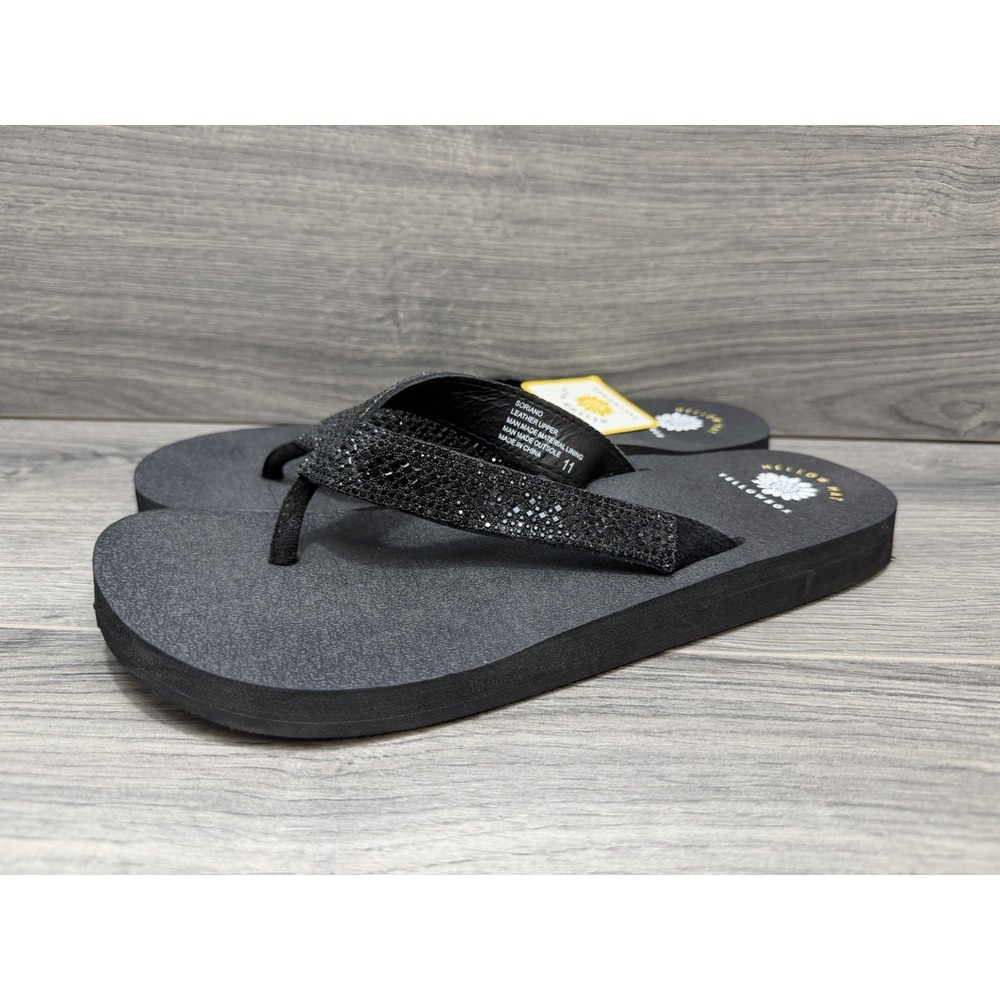 Yellow Box Flip Flops Black Rhinestone Soriano Wedge Sandals Womens Sz 11 New